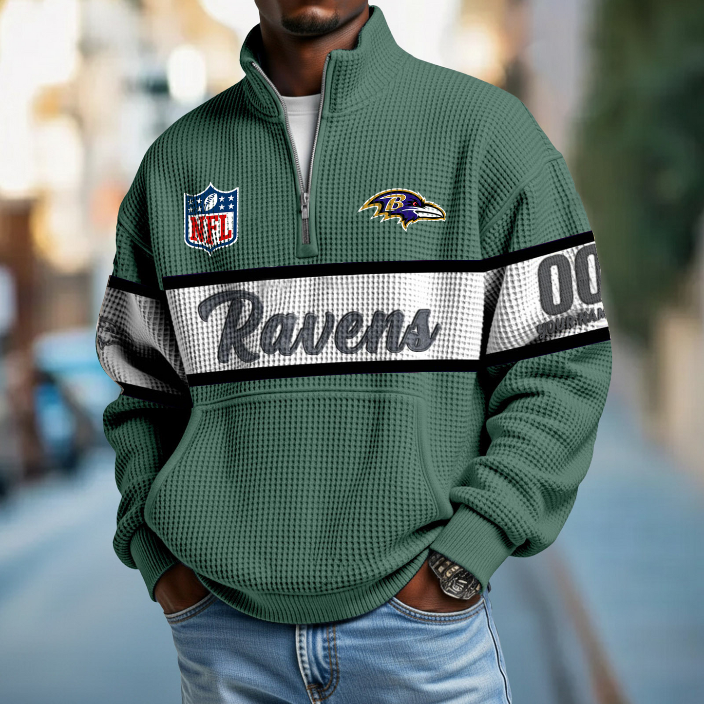 BAL x NFL Quarter-Zip Waffle Pullover DATND TANTD
