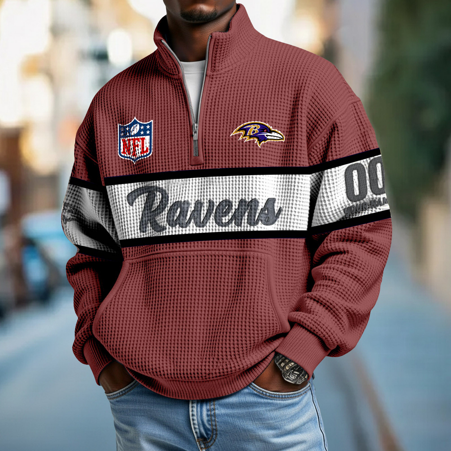 BAL x NFL Quarter-Zip Waffle Pullover DATND TANTD