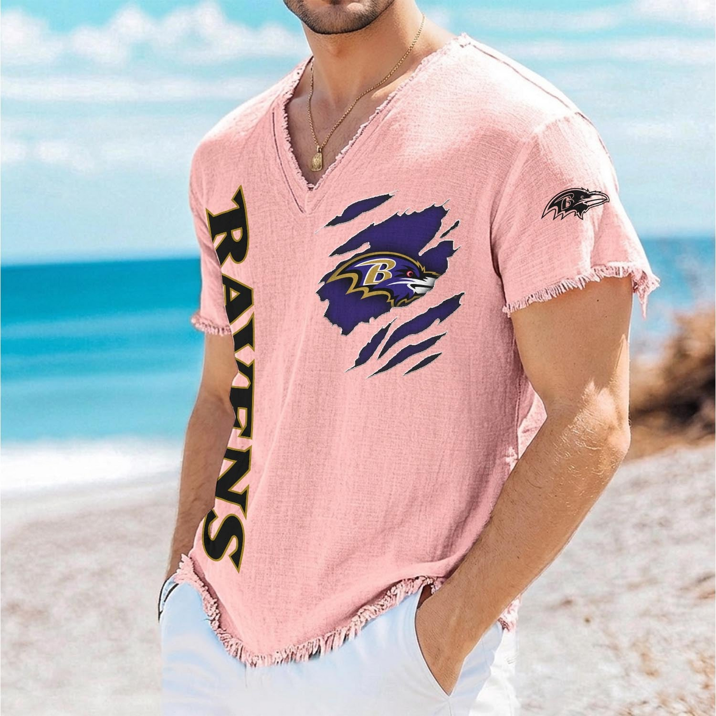 BAL x NFL V-Neck Linen Beach Shirt 1905 DatND DVT