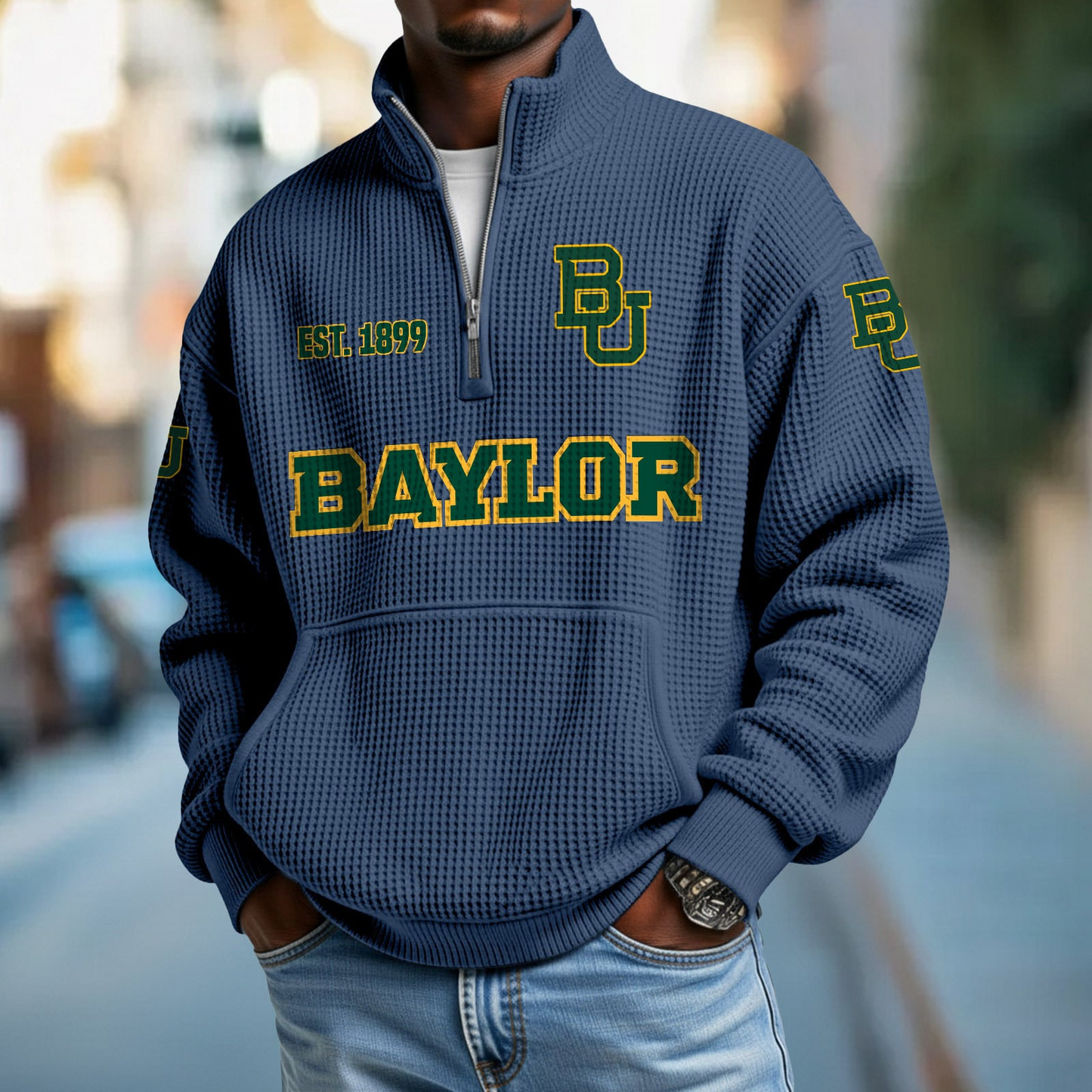 BAY x College Football - Waffle Stand Collar Half Zip Sweatshirt DatND DVT