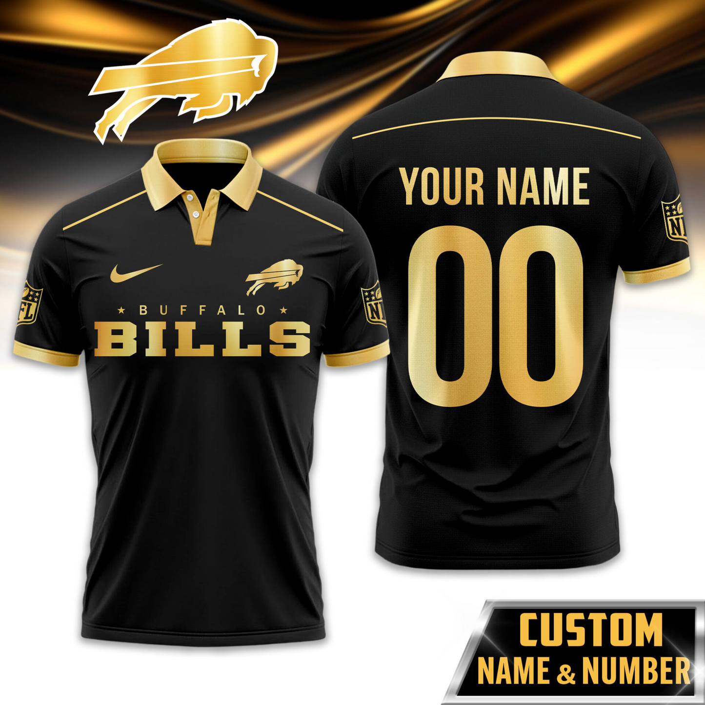BB Premium NFL Black And Gold Custom Polo DDT CTND