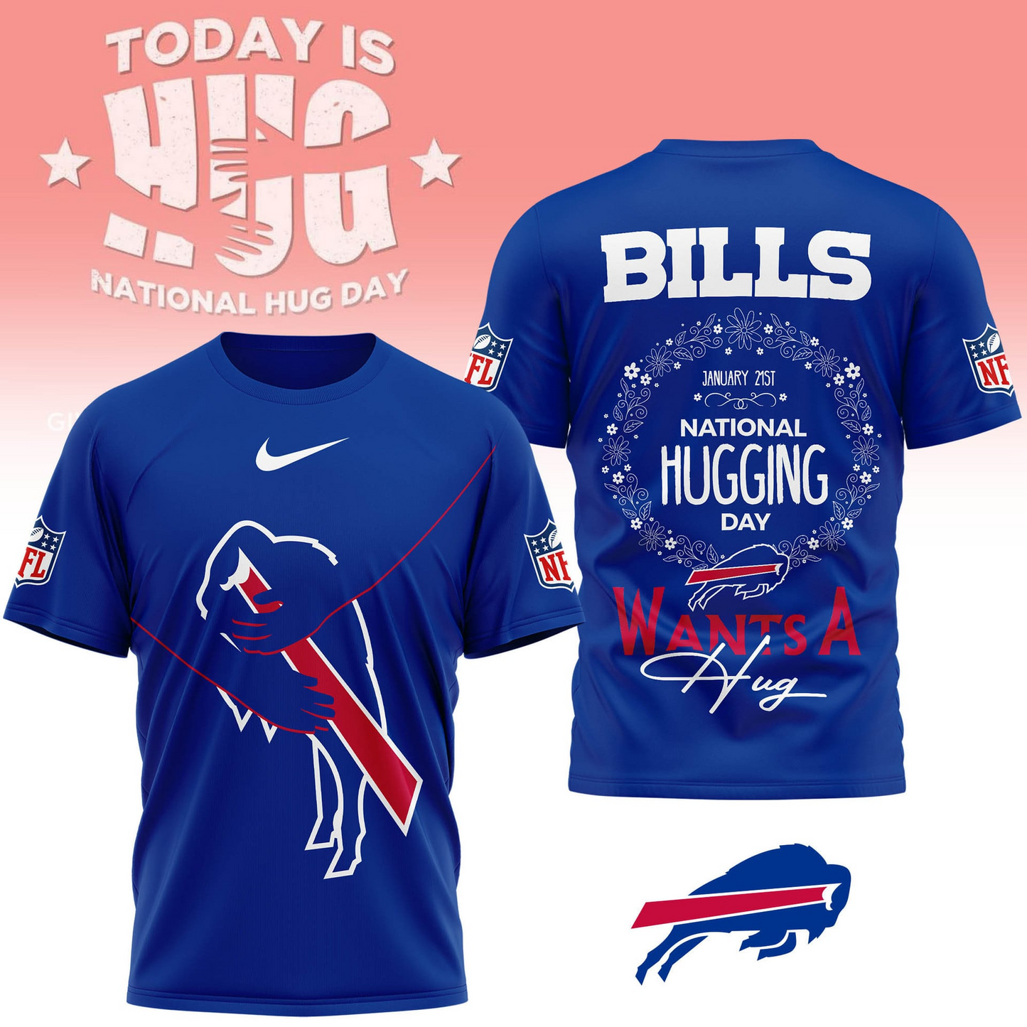 BB Premium NFL National Hugging Day 3D Shirt DDT NTL