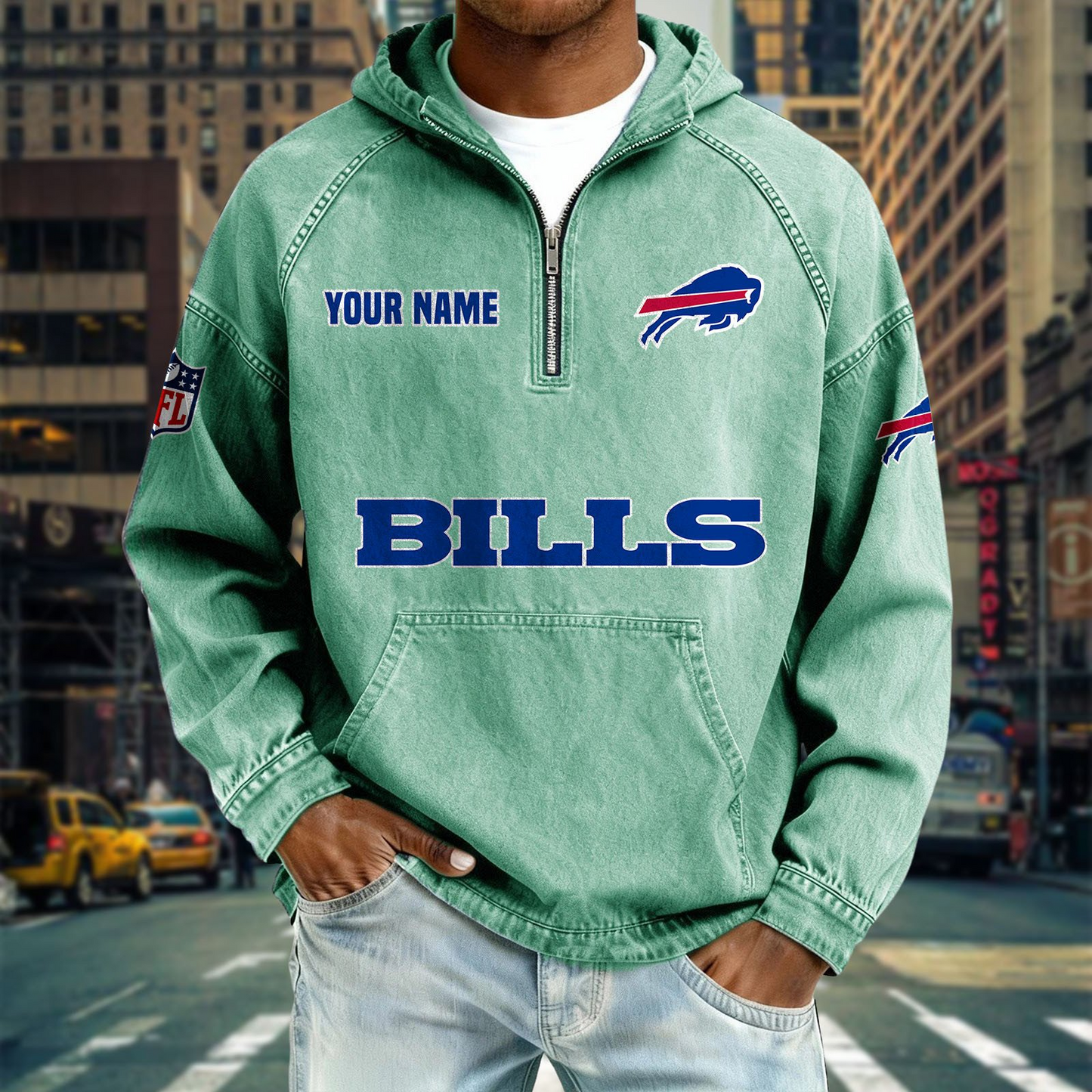 BB x NFL Denim Long - Sleeved Hooded Sweatshirt DDT NTL