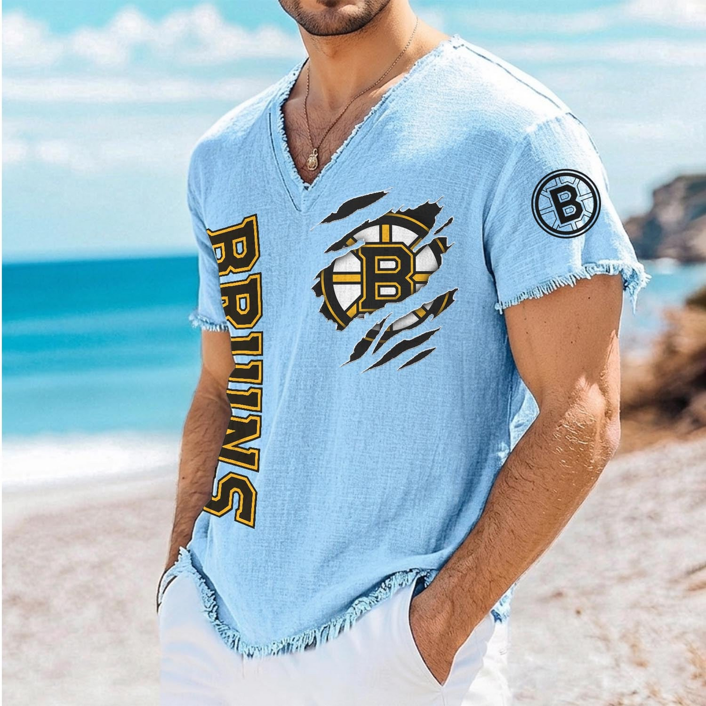 BOS x NHL V-Neck Linen Beach Shirt 1905 DatND DVT