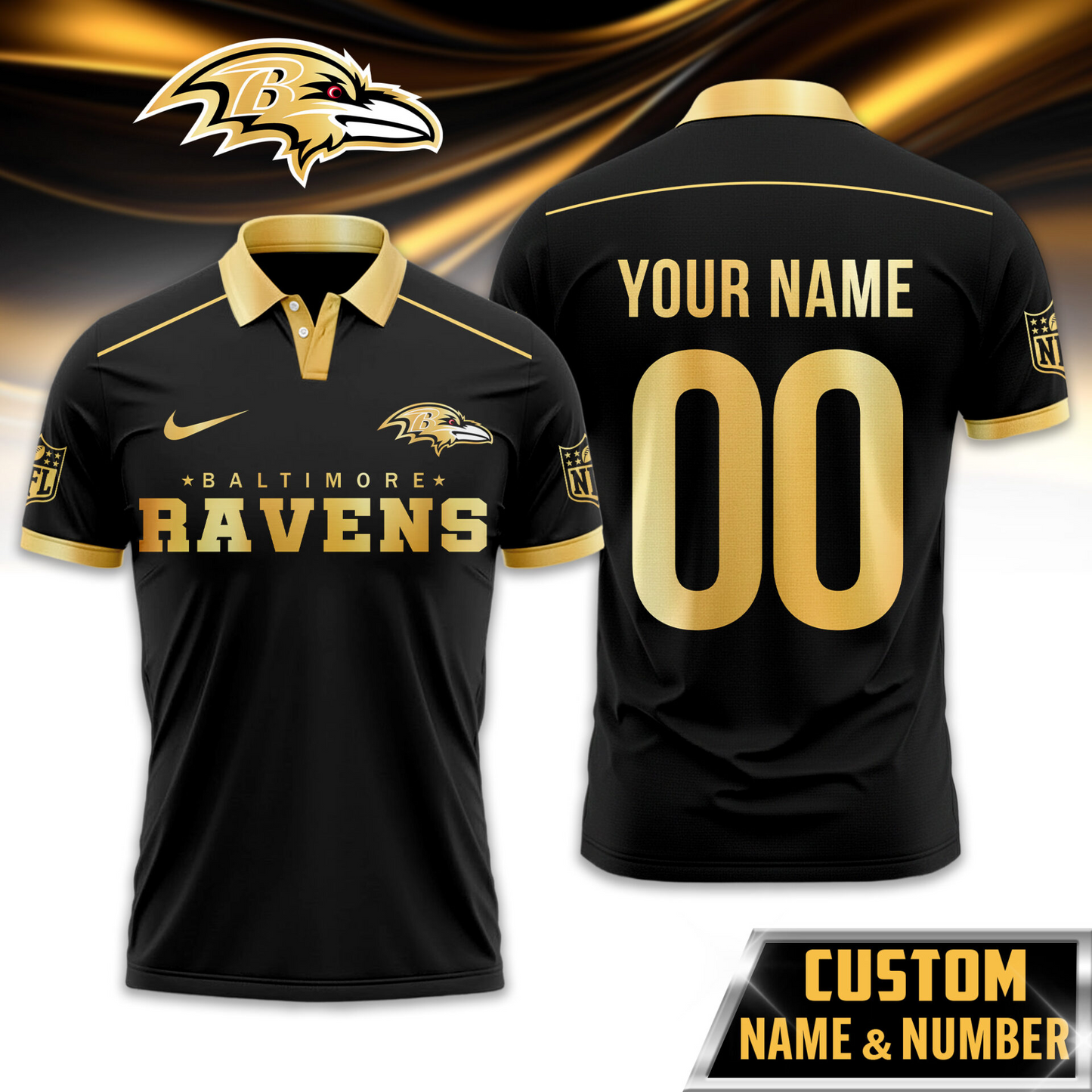 BR Premium NFL Black And Gold Custom Polo DDT CTND