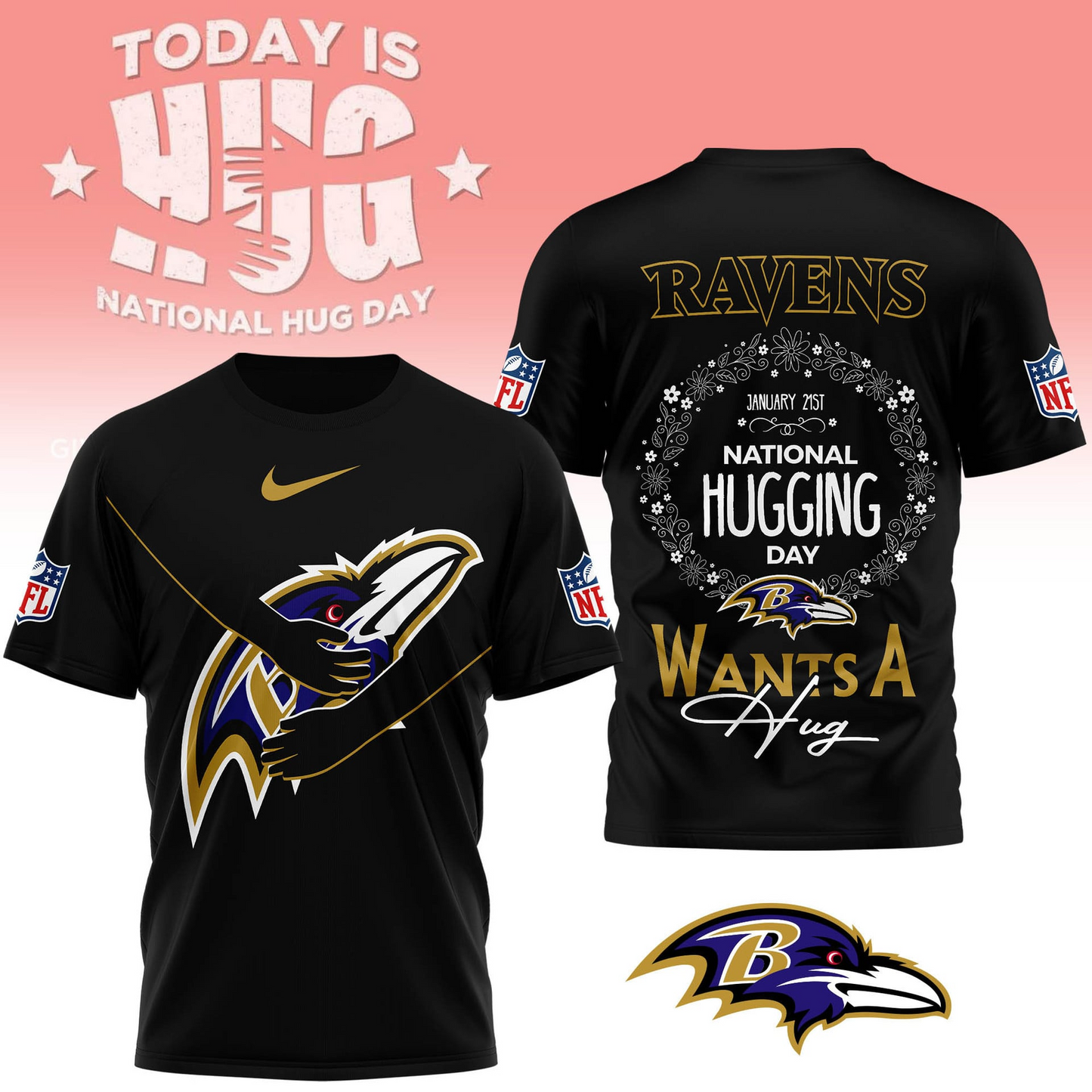 BR Premium NFL National Hugging Day 3D Shirt DDT NTL