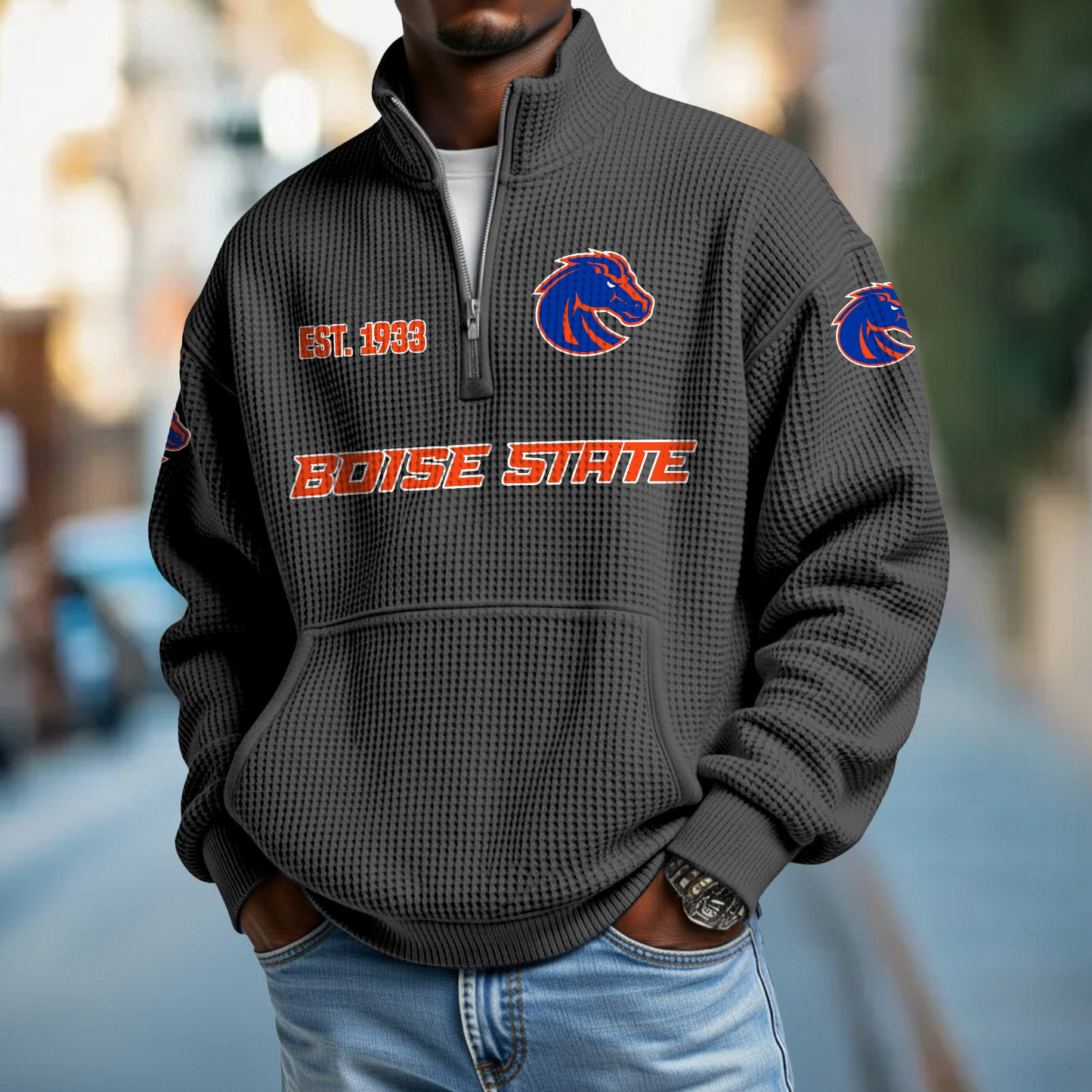 BSU x College Football - Waffle Stand Collar Half Zip Sweatshirt DatND DVT