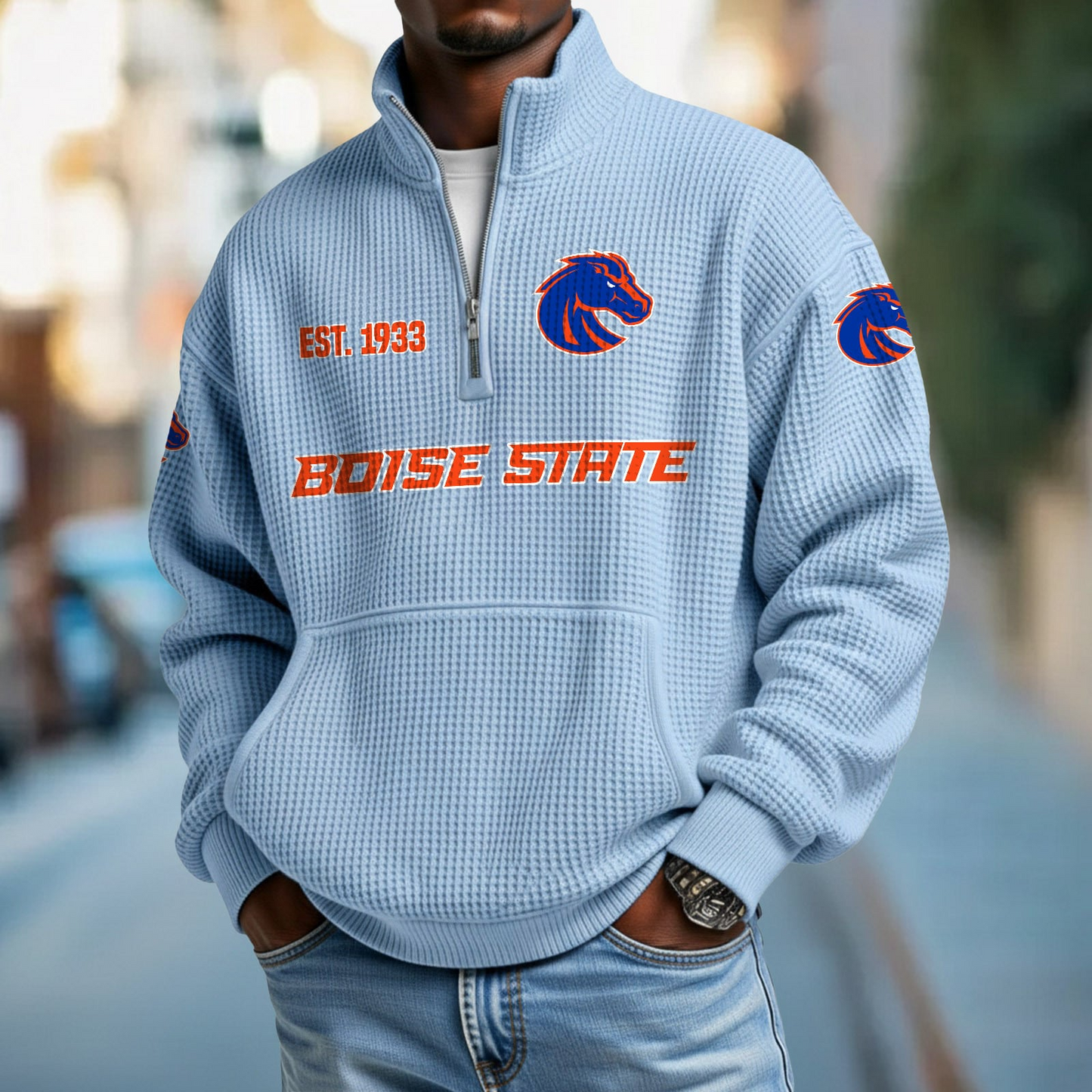 BSU x College Football - Waffle Stand Collar Half Zip Sweatshirt DatND DVT