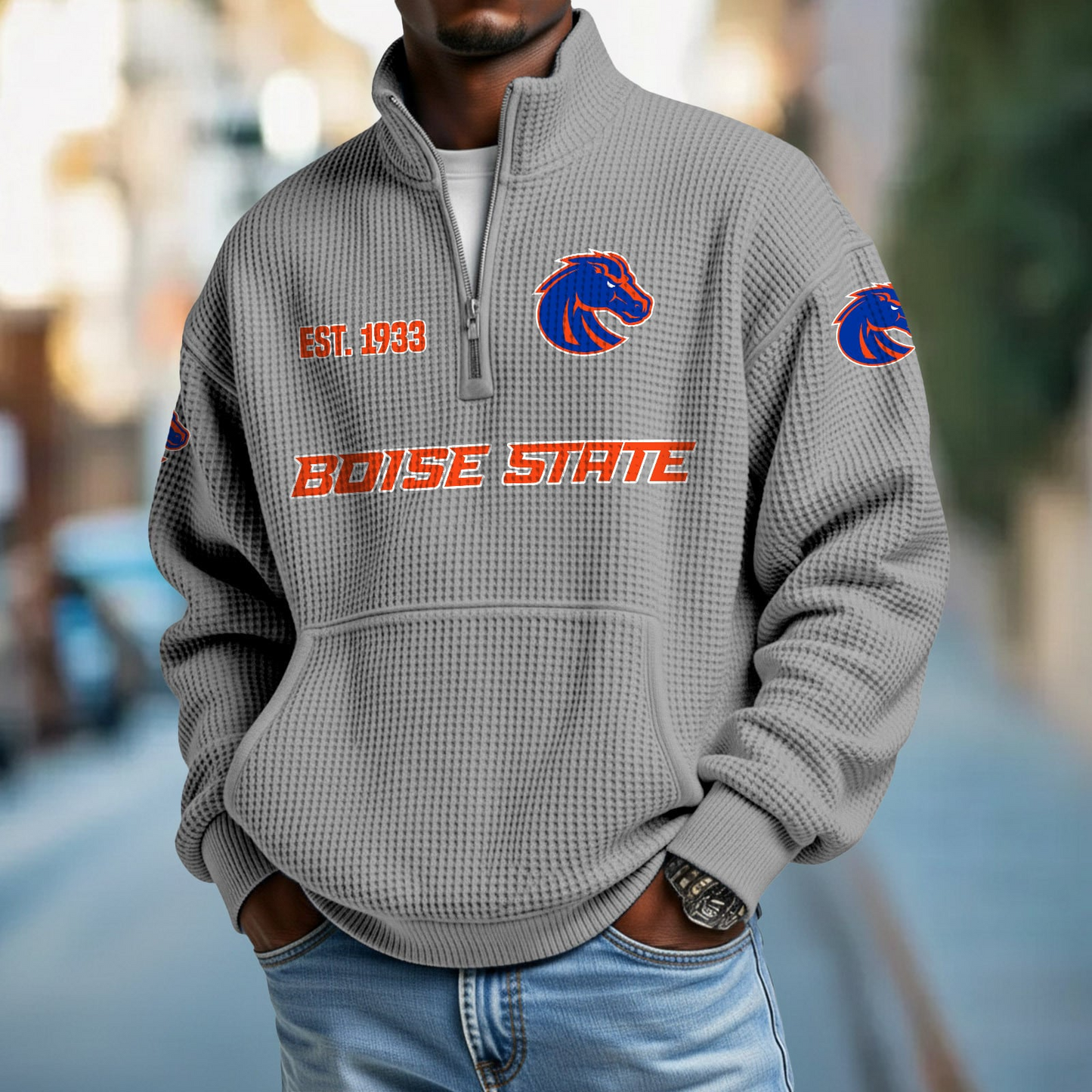 BSU x College Football - Waffle Stand Collar Half Zip Sweatshirt DatND DVT