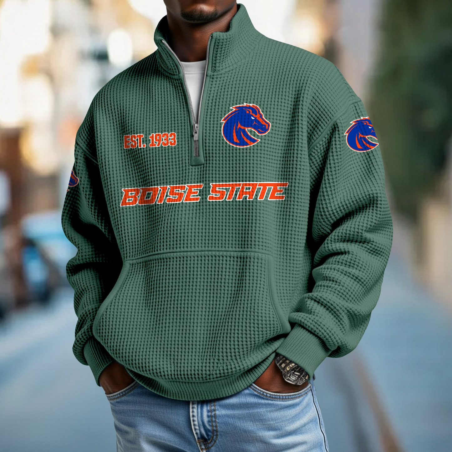 BSU x College Football - Waffle Stand Collar Half Zip Sweatshirt DatND DVT