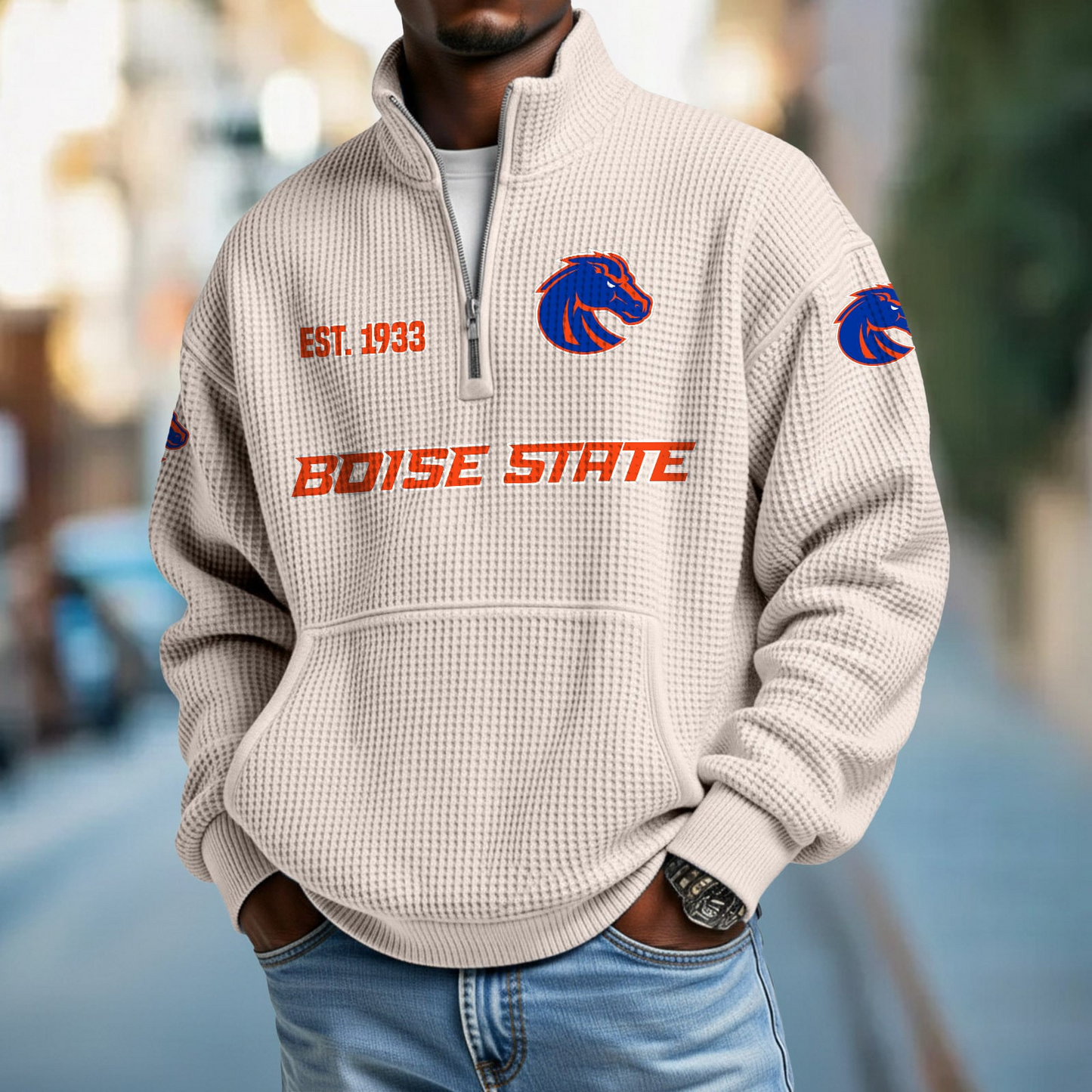 BSU x College Football - Waffle Stand Collar Half Zip Sweatshirt DatND DVT
