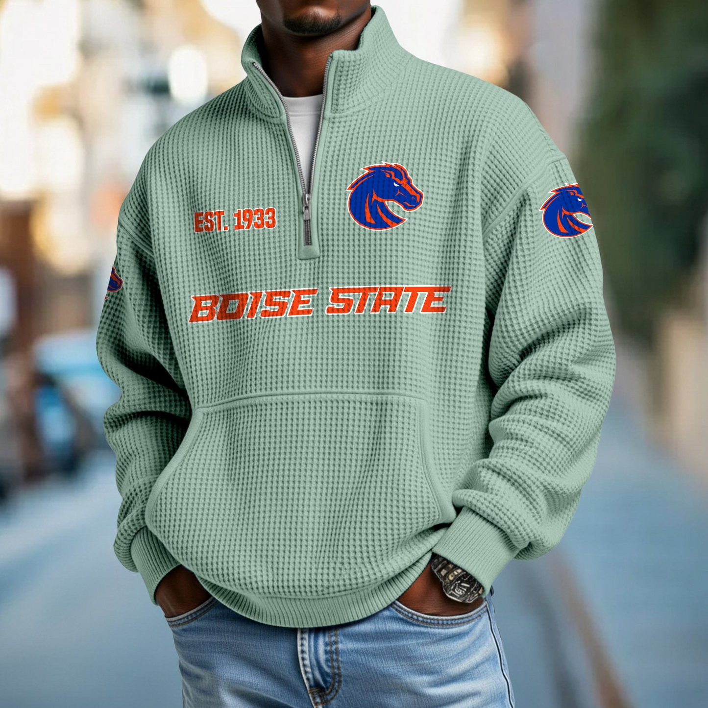 BSU x College Football - Waffle Stand Collar Half Zip Sweatshirt DatND DVT