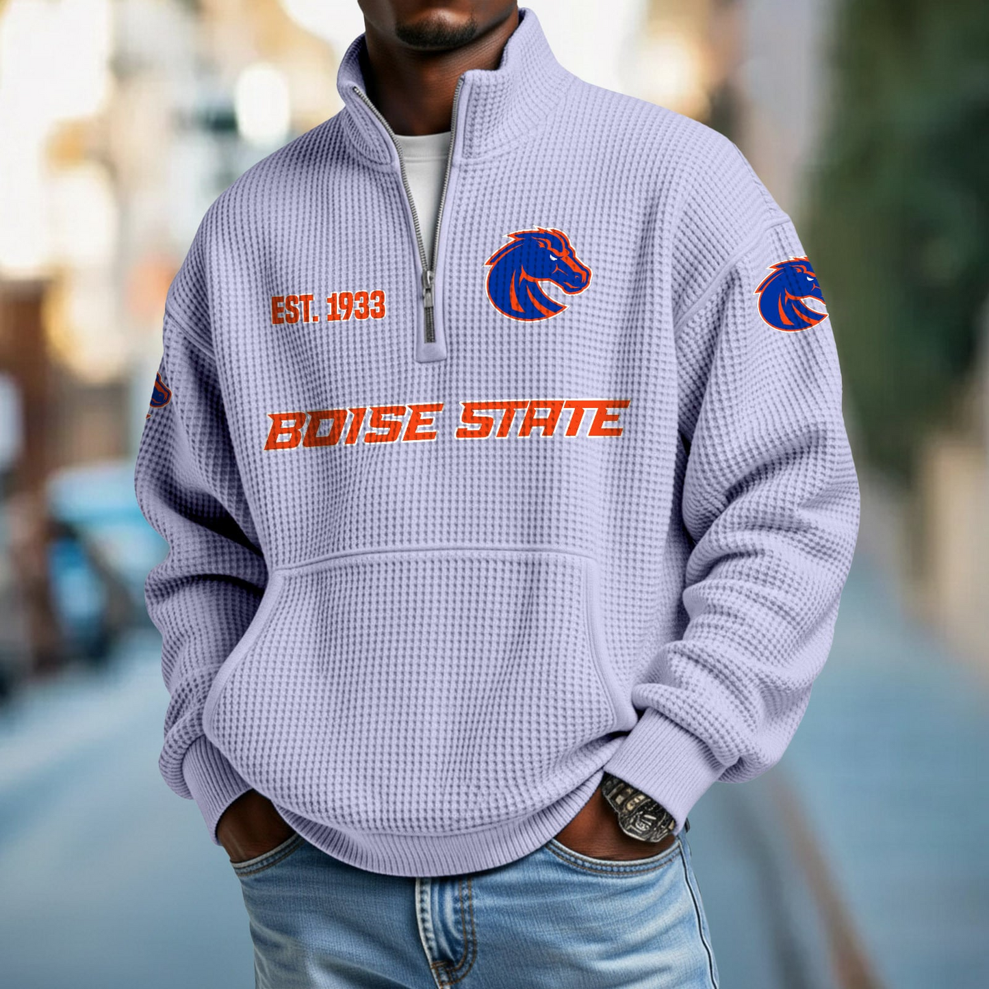 BSU x College Football - Waffle Stand Collar Half Zip Sweatshirt DatND DVT