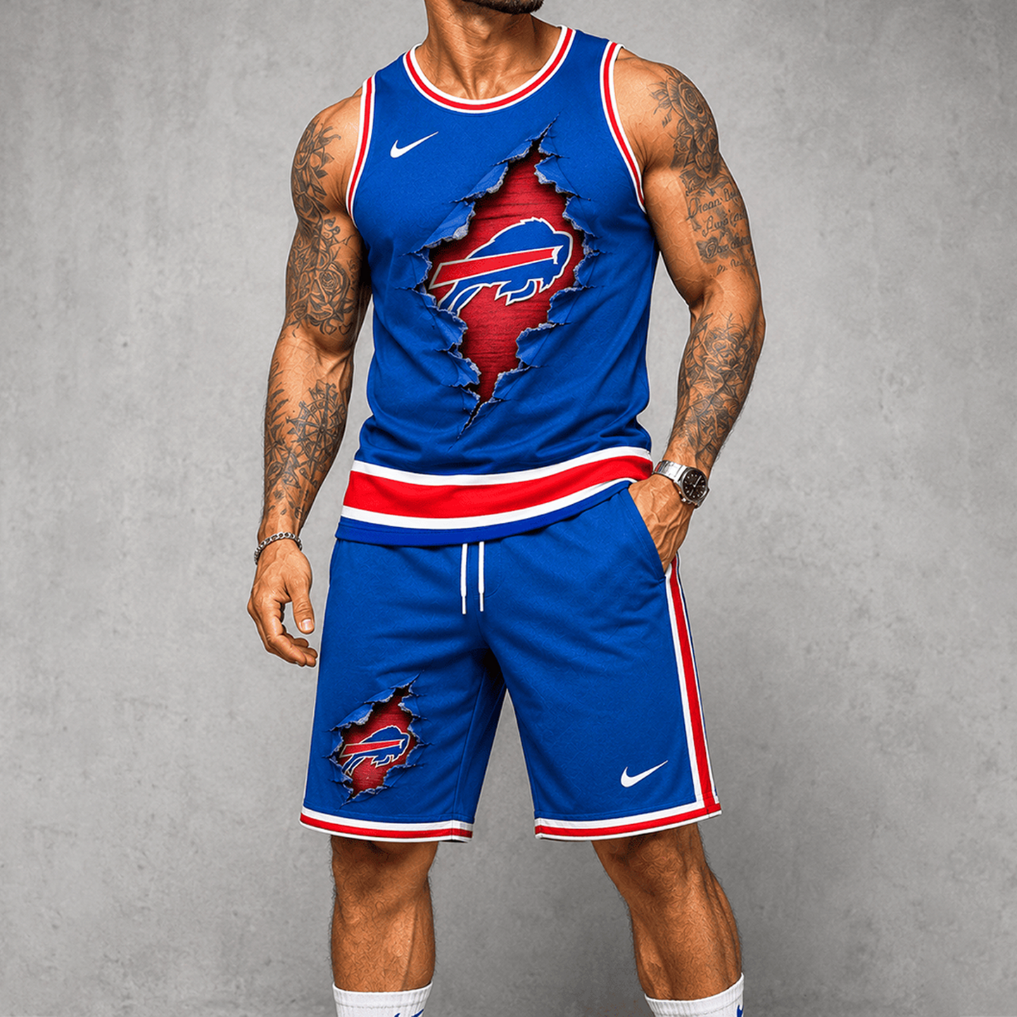 BUF Premium NFL Game Day Football Fan Tank Top and Shorts Set 1706