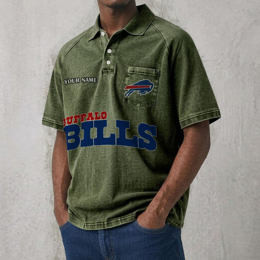 BUF x NFL Men's Distressed Turn-Down Collar Polo DATND TANTD 250526