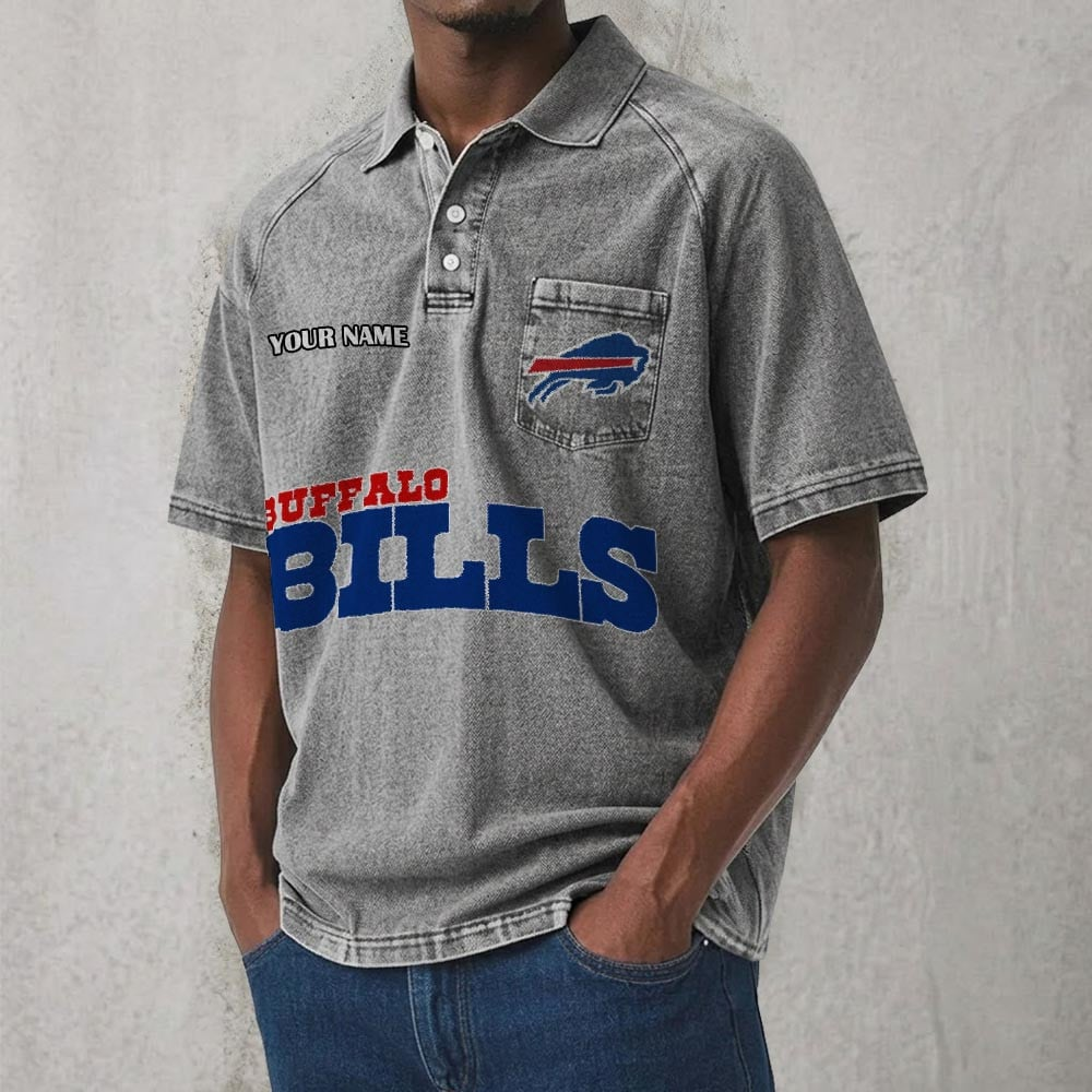 BUF x NFL Men's Distressed Turn-Down Collar Polo DATND TANTD 250526