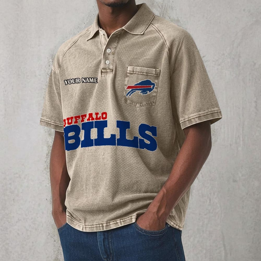 BUF x NFL Men's Distressed Turn-Down Collar Polo DATND TANTD 250526