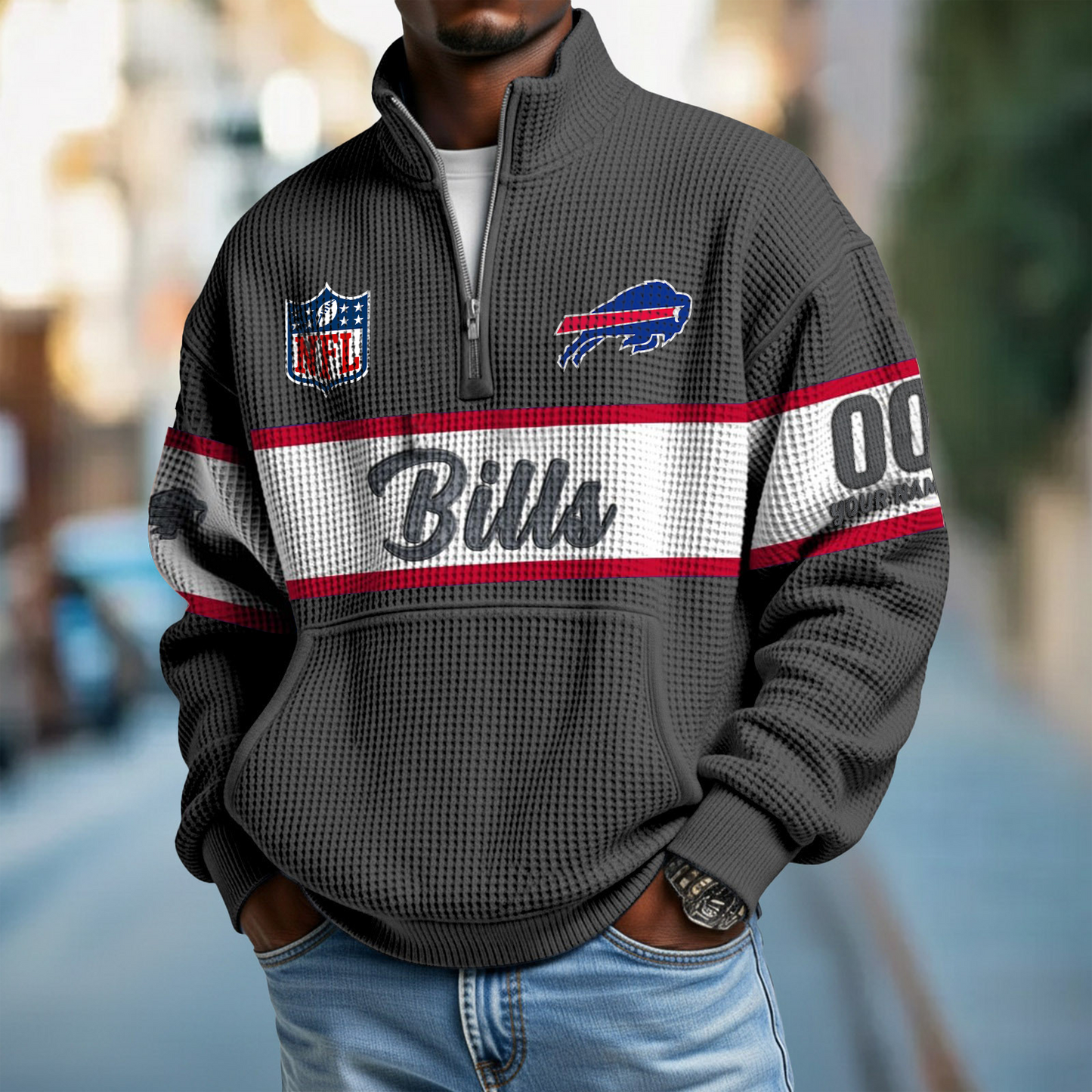 BUF x NFL Quarter-Zip Waffle Pullover DATND TANTD
