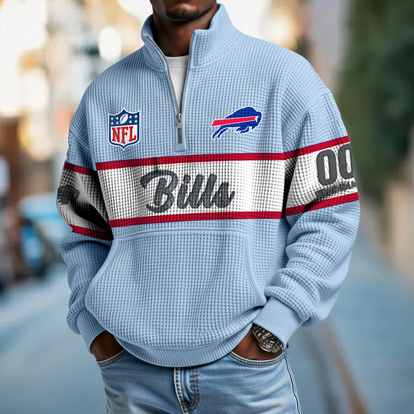 BUF x NFL Quarter-Zip Waffle Pullover DATND TANTD