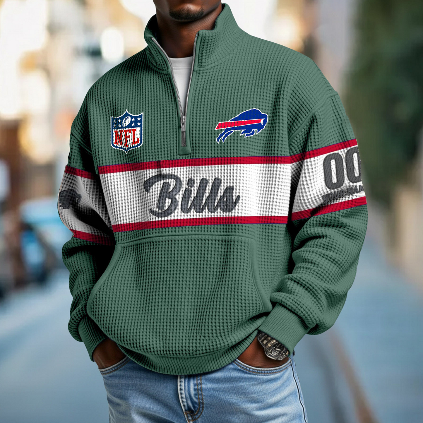 BUF x NFL Quarter-Zip Waffle Pullover DATND TANTD