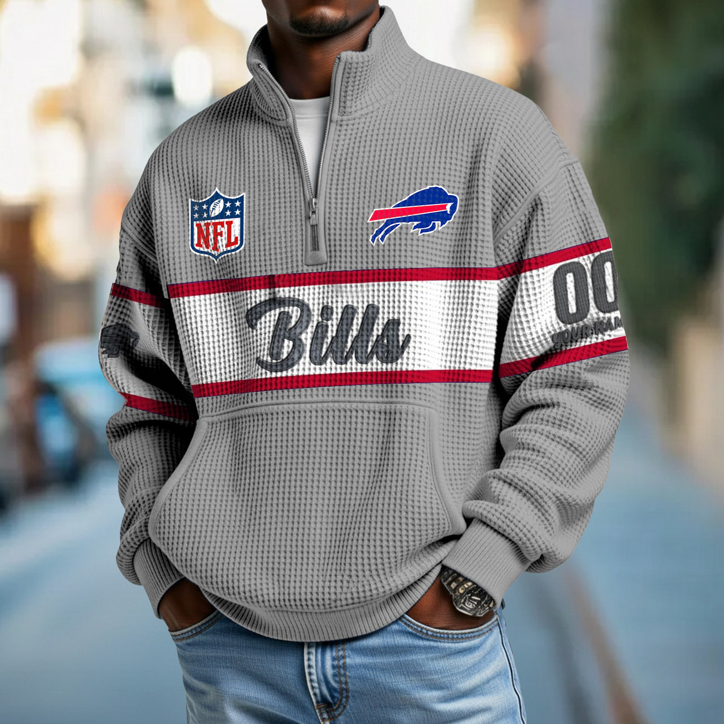 BUF x NFL Quarter-Zip Waffle Pullover DATND TANTD