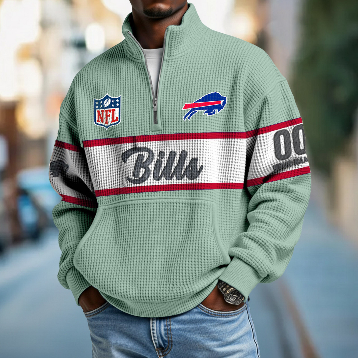 BUF x NFL Quarter-Zip Waffle Pullover DATND TANTD