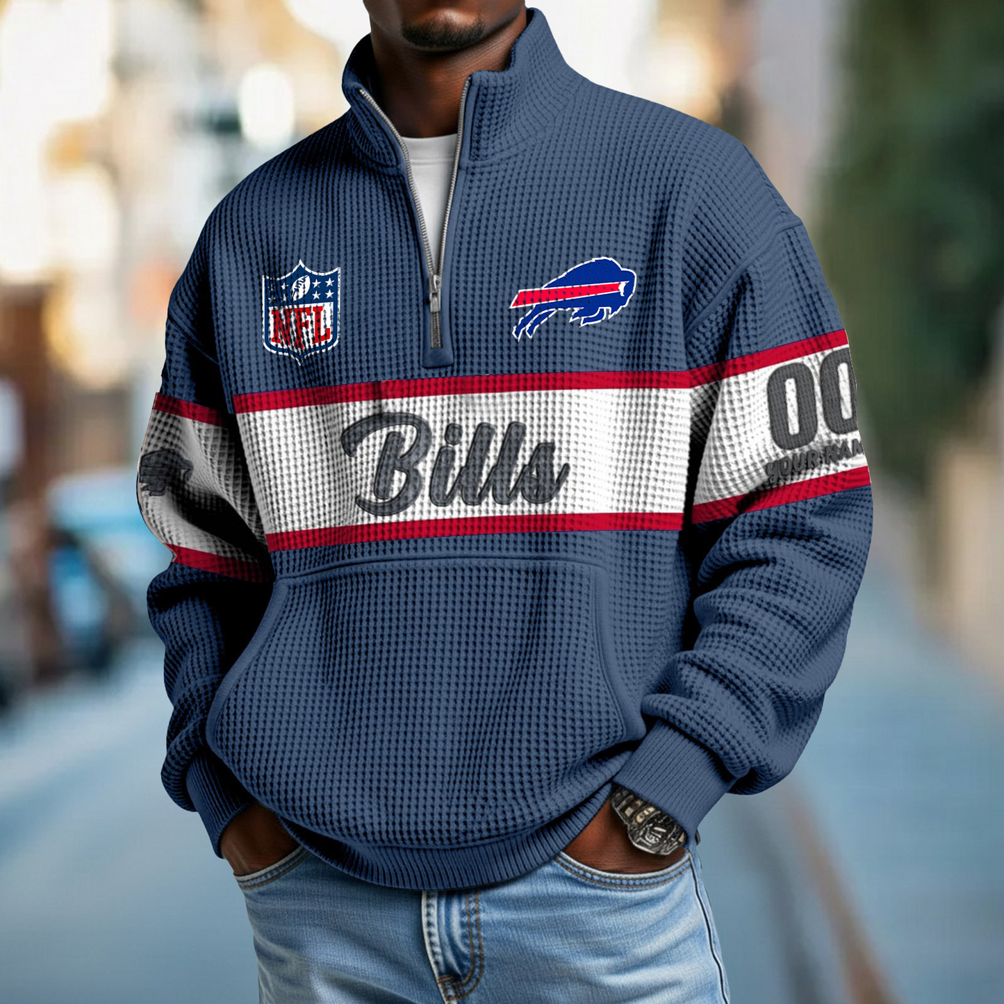 BUF x NFL Quarter-Zip Waffle Pullover DATND TANTD