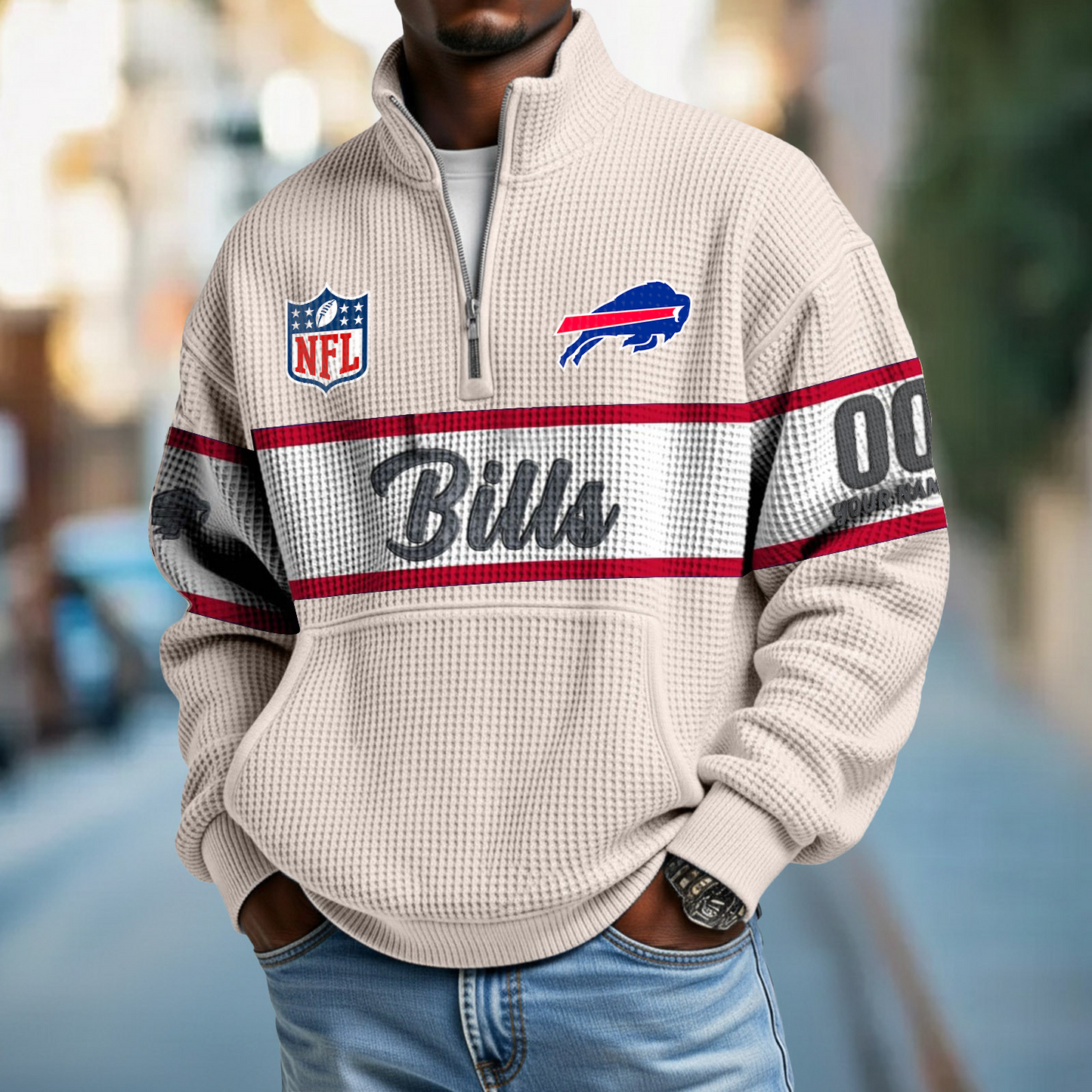 BUF x NFL Quarter-Zip Waffle Pullover DATND TANTD