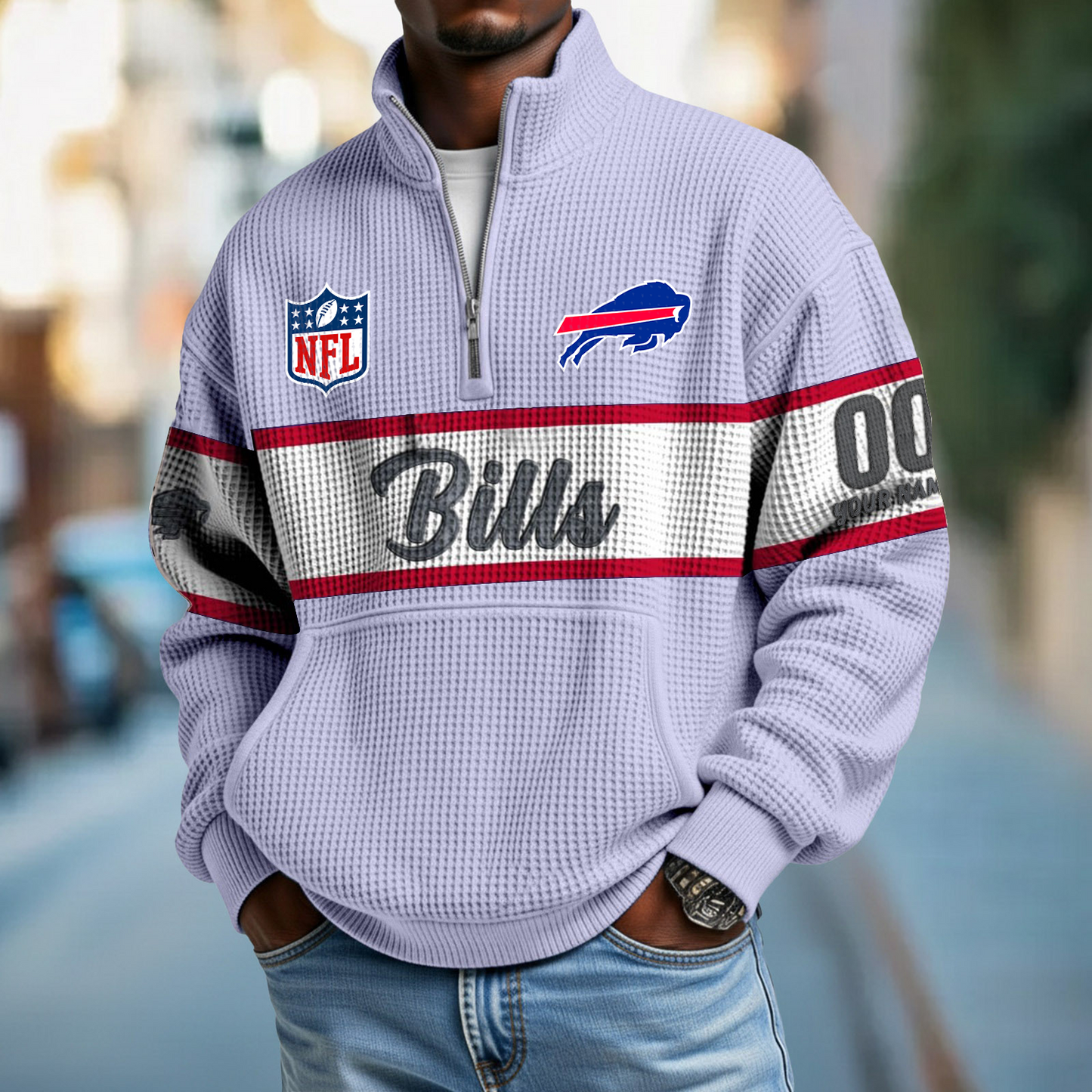 BUF x NFL Quarter-Zip Waffle Pullover DATND TANTD