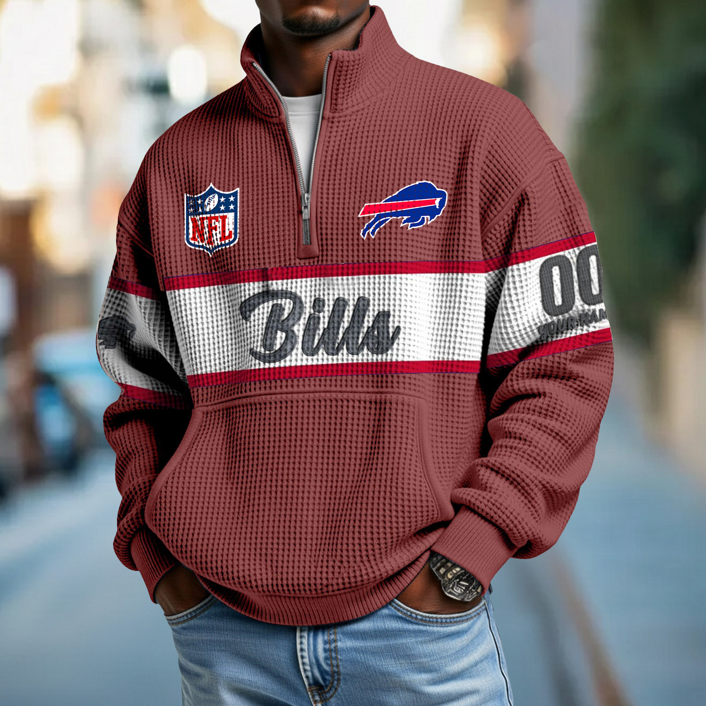 BUF x NFL Quarter-Zip Waffle Pullover DATND TANTD