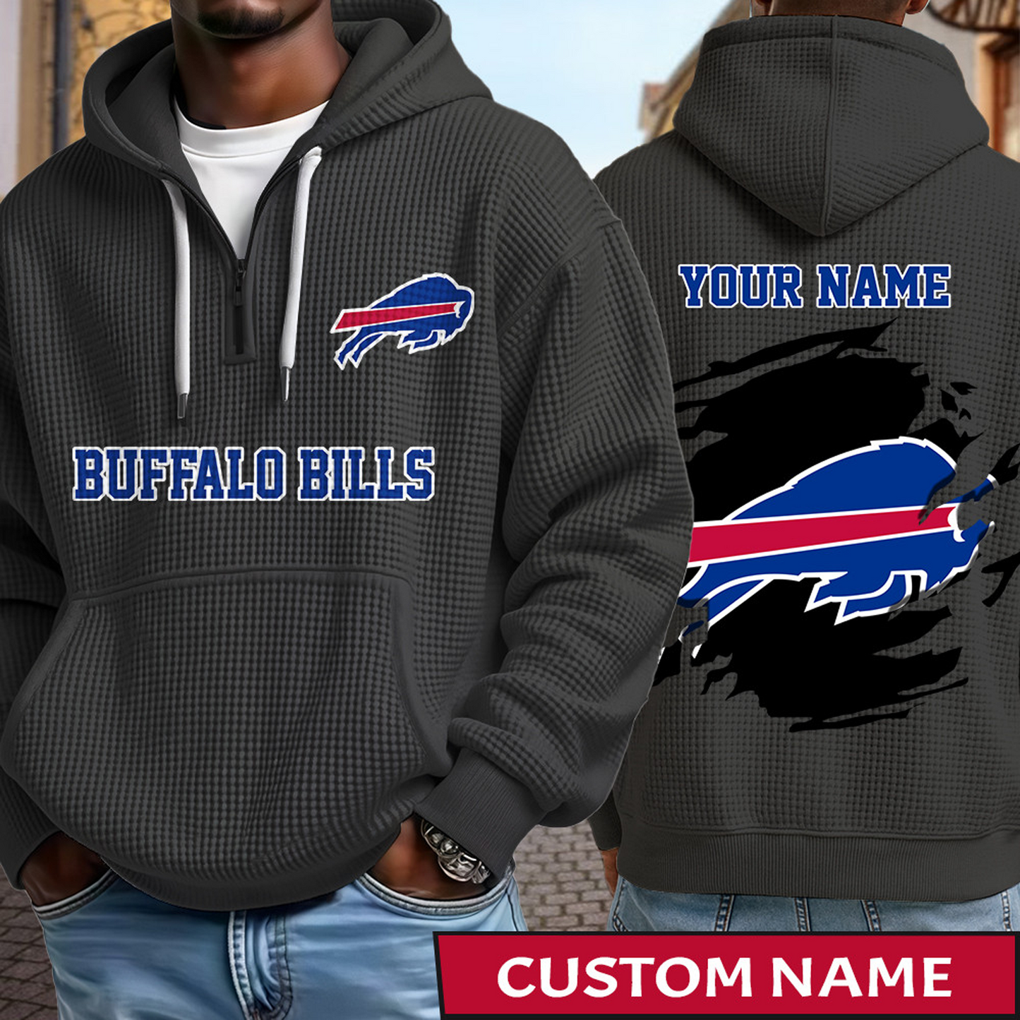BUF x NFL Waffle Half Zip Hoodie DATND TANTD