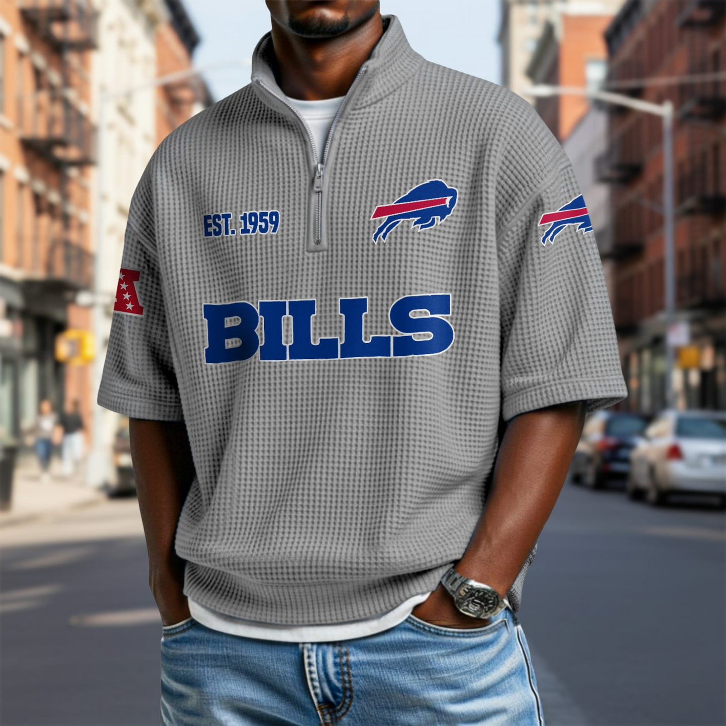 BUF x NFL Waffle Short Sleeve Polo Shirt DatND DVT