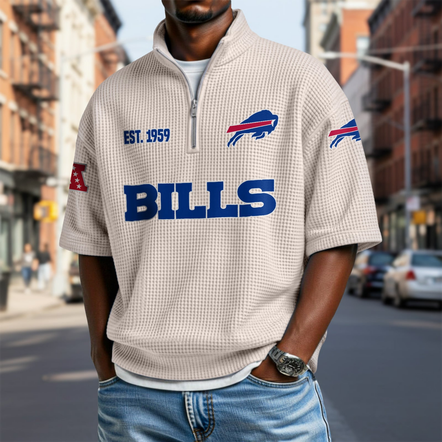 BUF x NFL Waffle Short Sleeve Polo Shirt DatND DVT