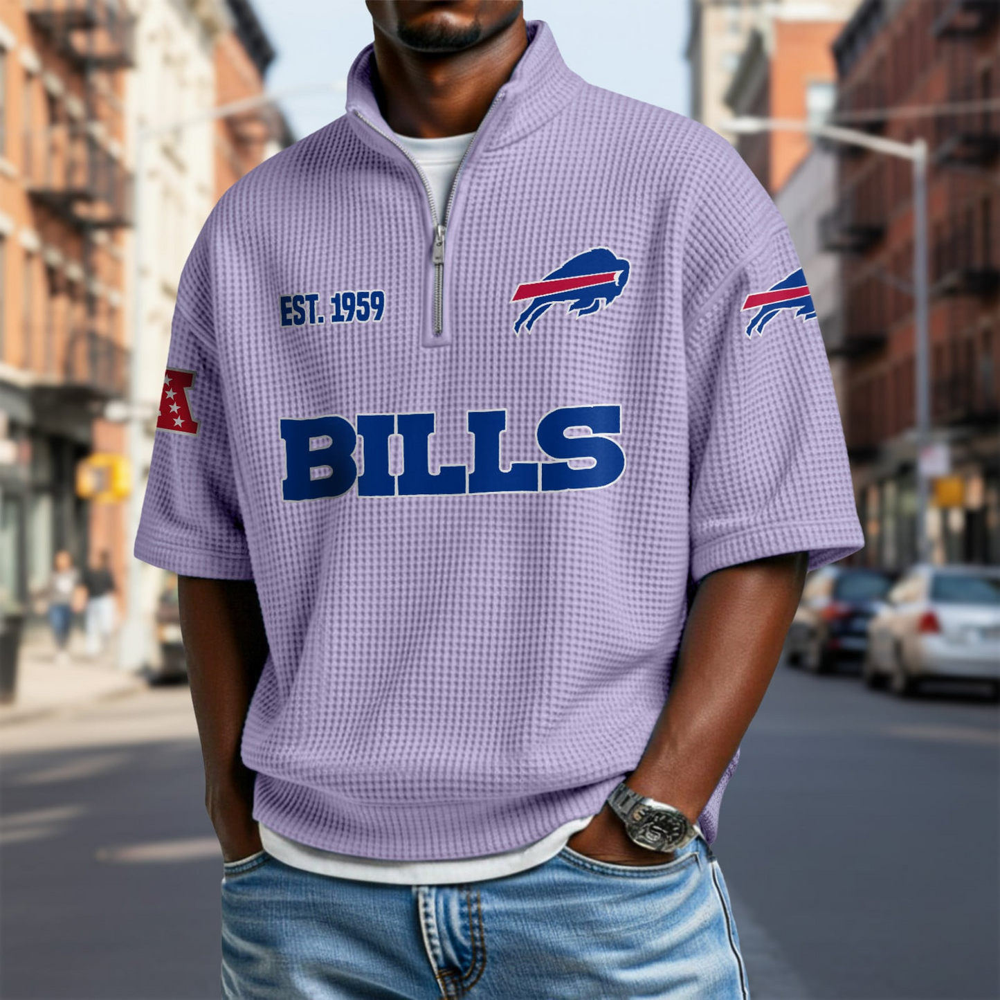 BUF x NFL Waffle Short Sleeve Polo Shirt DatND DVT