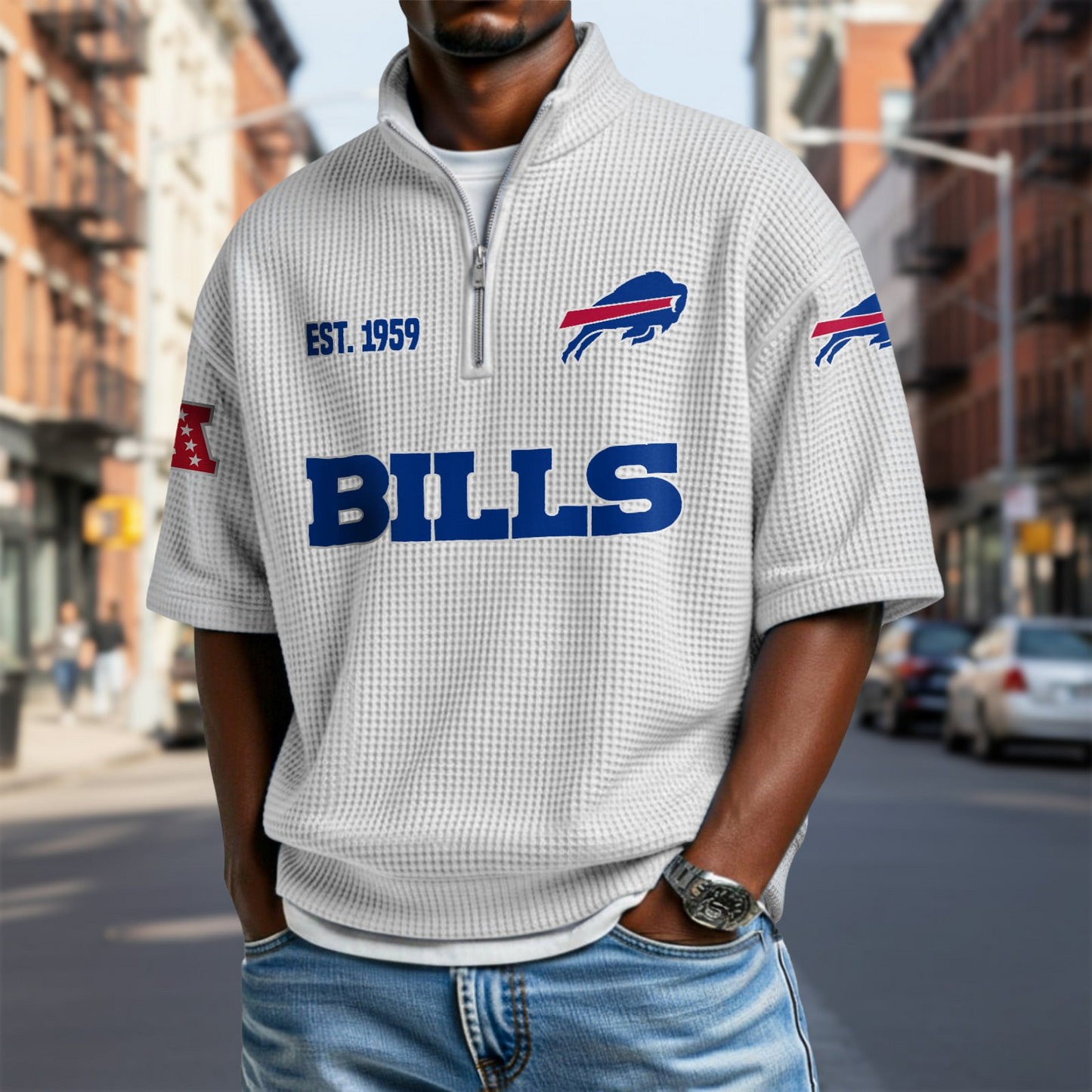 BUF x NFL Waffle Short Sleeve Polo Shirt DatND DVT