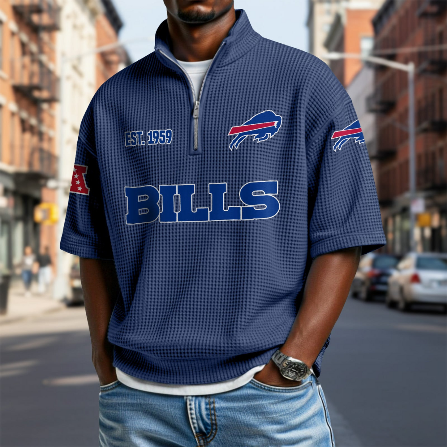 BUF x NFL Waffle Short Sleeve Polo Shirt DatND DVT