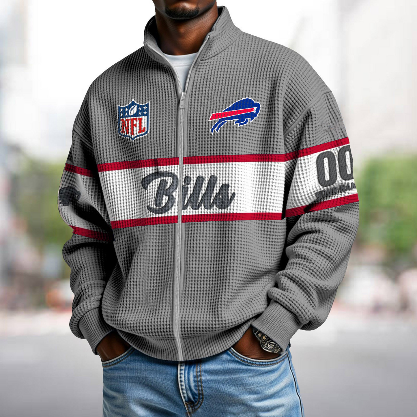BUF x NFL Waffle Zip-Up Sweatshirt DATND TANTD