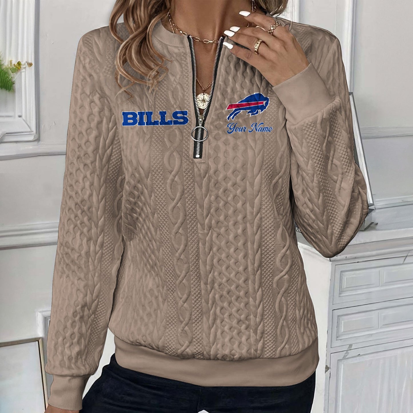 BUF x NFL Women's Quilted Zip-UP Sweatshirt DatND DVT
