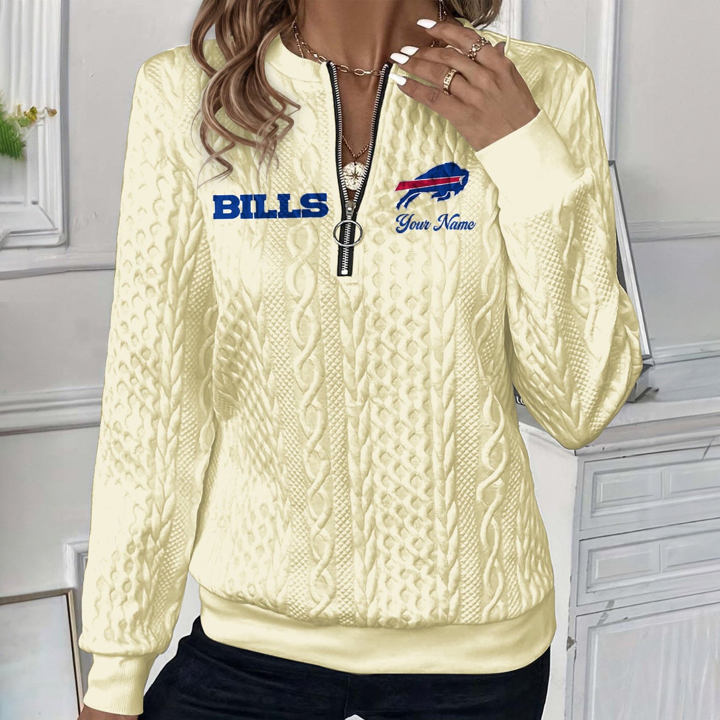 BUF x NFL Women's Quilted Zip-UP Sweatshirt DatND DVT