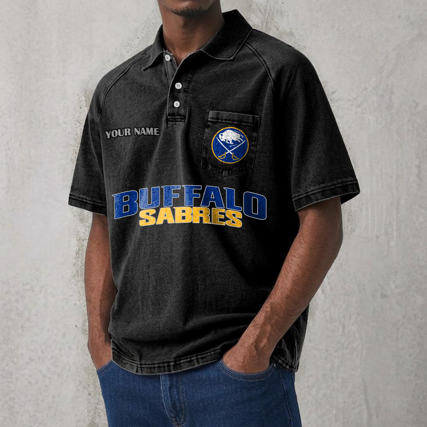 BUF x NHL Men's Distressed Turn-Down Collar Polo DATND TANTD 250526
