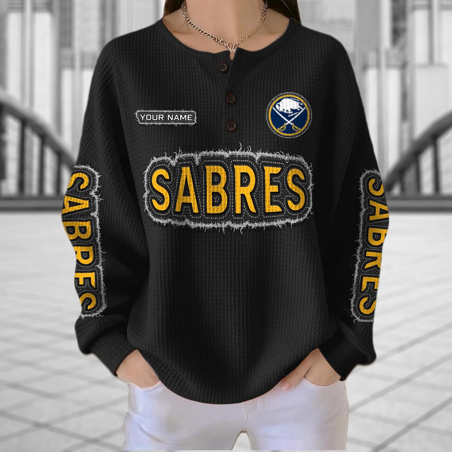 BUF x NHL Personalized Waffle Knit Henley Sweatshirt 2005 DatND DVT