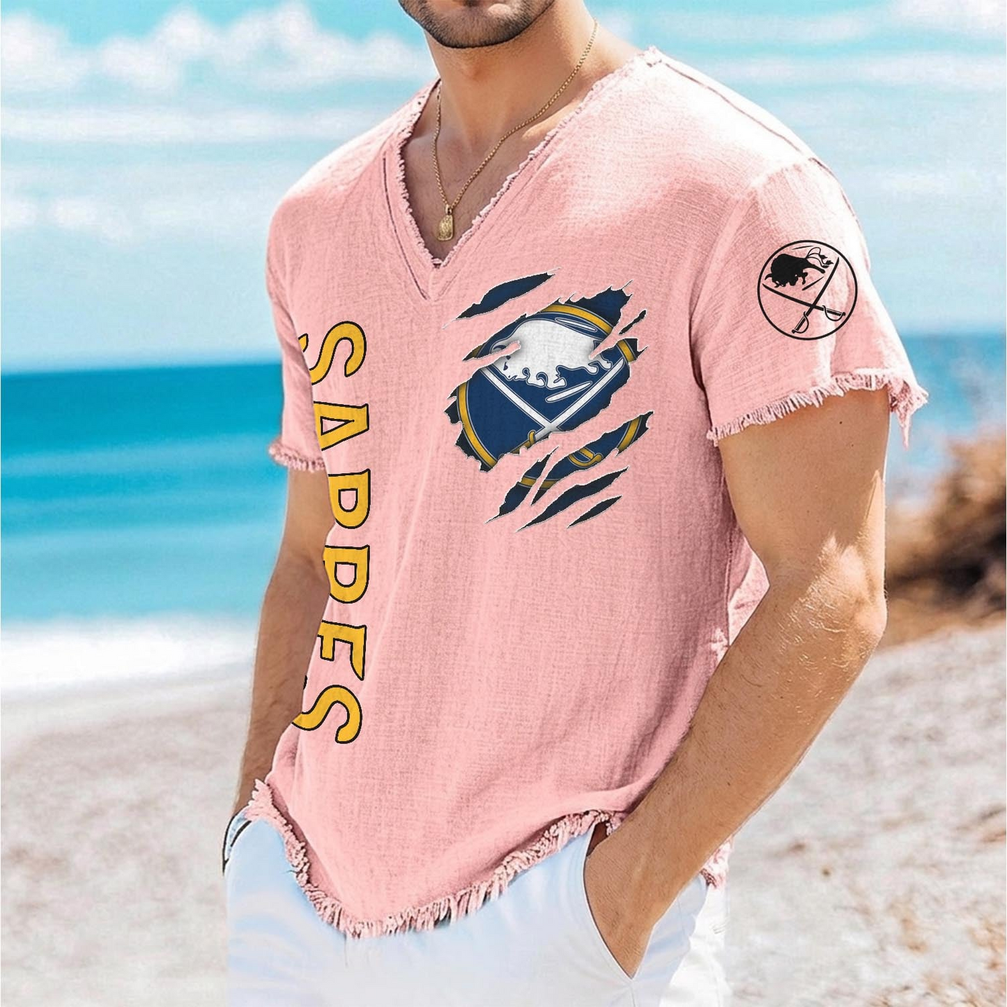 BUF x NHL V-Neck Linen Beach Shirt 1905 DatND DVT