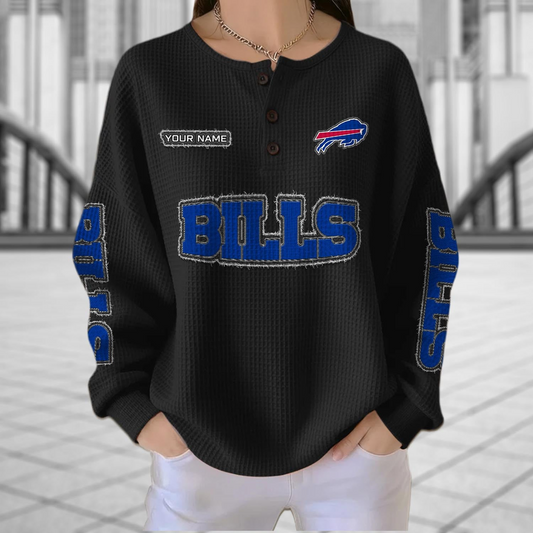 BUF x NFL Personalized Waffle Knit Henley Sweatshirt 2005 DatND DVT