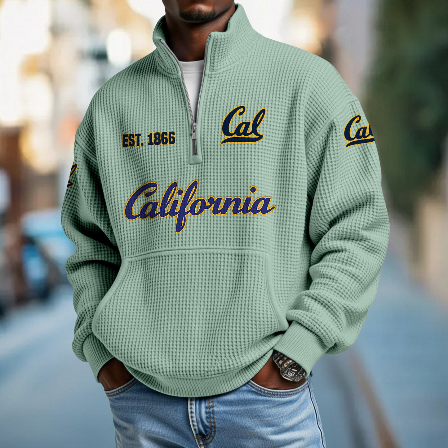 CAL x College Football - Waffle Stand Collar Half Zip Sweatshirt DatND DVT