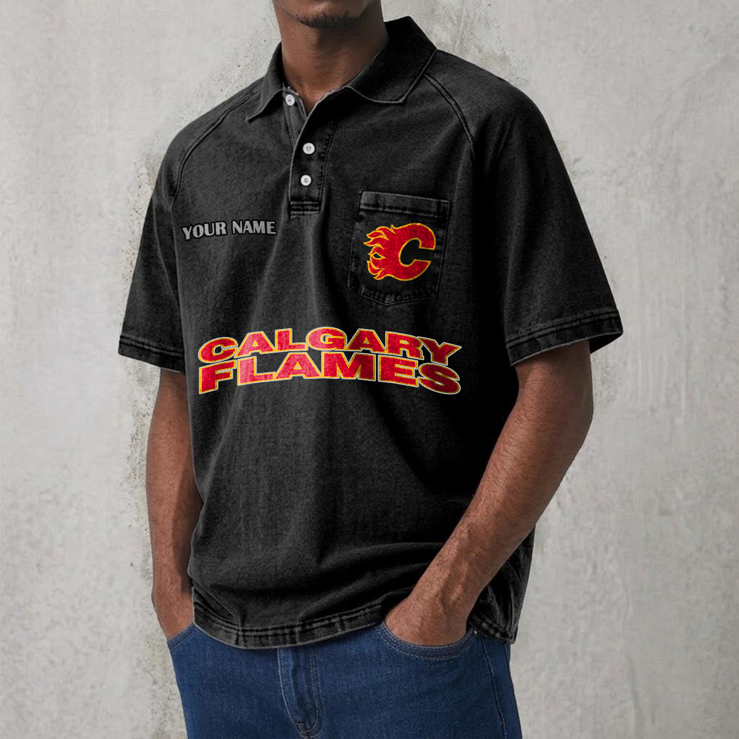 CAL x NHL Men's Distressed Turn-Down Collar Polo DATND TANTD 250526