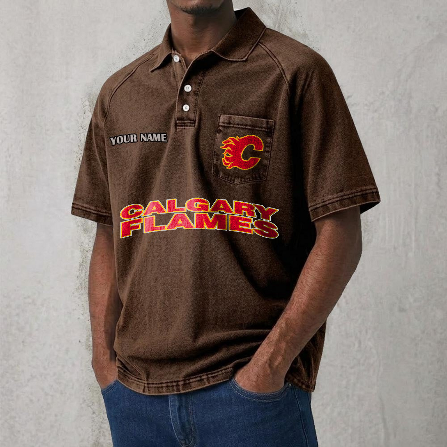 CAL x NHL Men's Distressed Turn-Down Collar Polo DATND TANTD 250526
