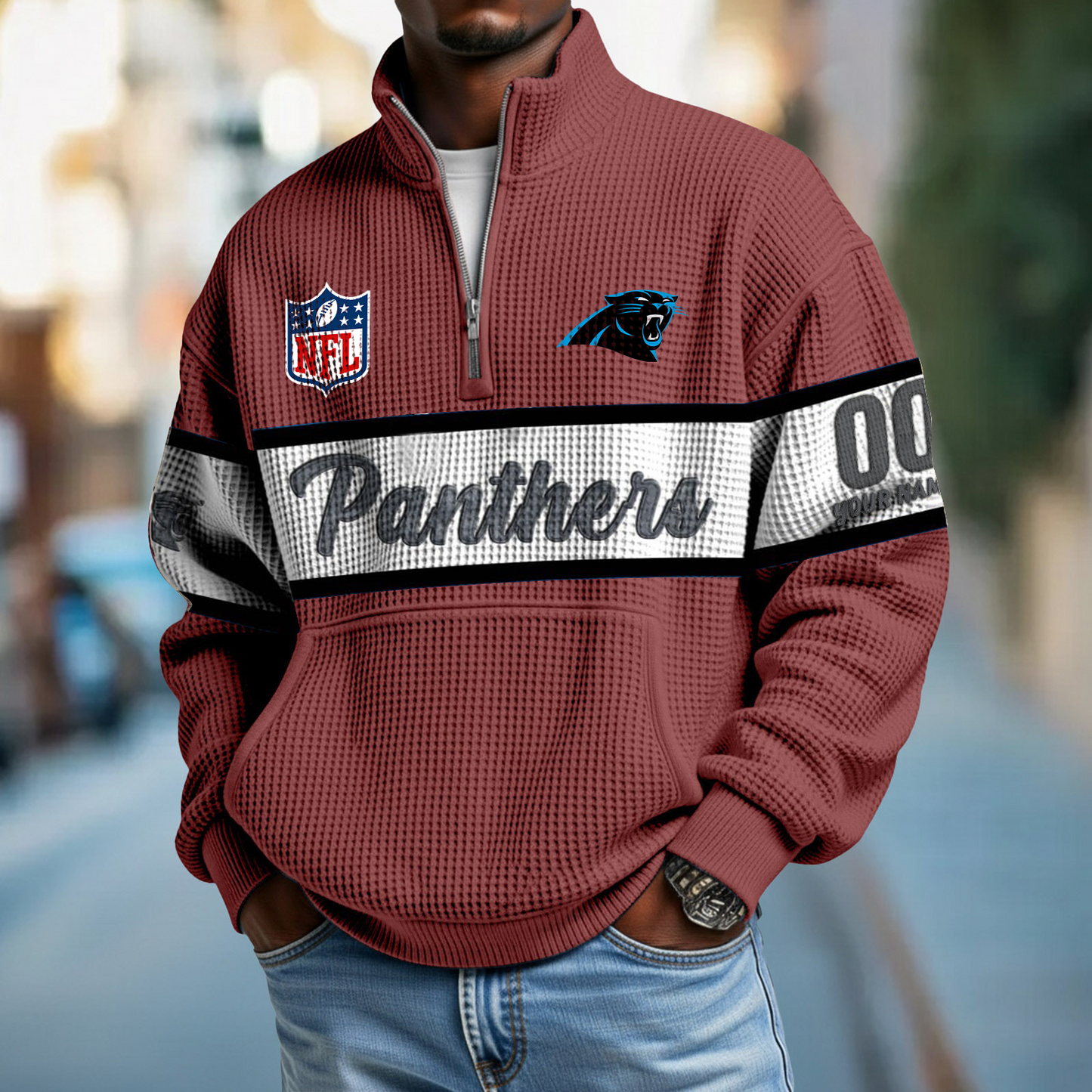 CAR x NFL Quarter-Zip Waffle Pullover DATND TANTD