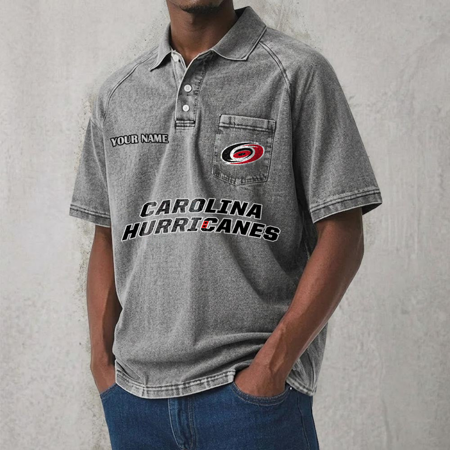 CAR x NHL Men's Distressed Turn-Down Collar Polo DATND TANTD 250526