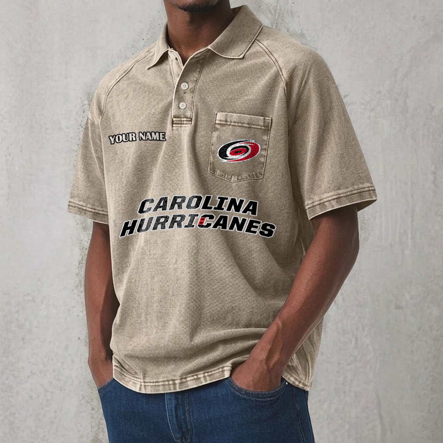 CAR x NHL Men's Distressed Turn-Down Collar Polo DATND TANTD 250526
