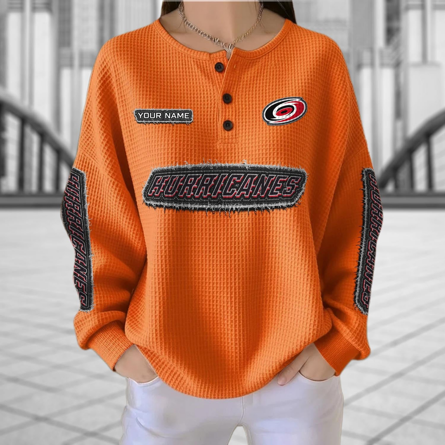 CAR x NHL Personalized Waffle Knit Henley Sweatshirt 2005 DatND DVT